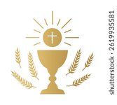 golden holy communion chalice and wheat ears; design element for first holy communion invitations and greeting cards - vector illustration