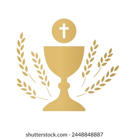 golden holy communion chalice and wheat ears; design element for first holy communion invitations and greeting cards - vector illustration