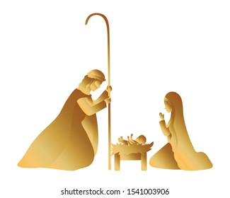 golden holy family manger characters vector illustration design