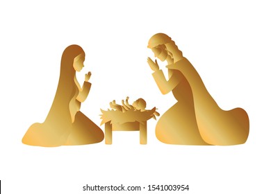 golden holy family manger characters vector illustration design