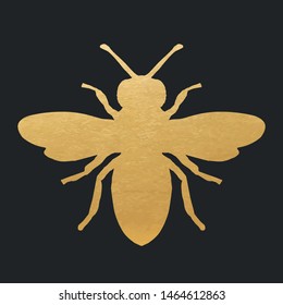 Golden Honey Bee Shape On Black Background. Vector Silhouette.