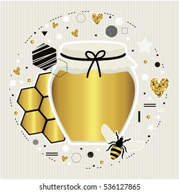 Golden honey. Cute trendy vector illustration  in scandinavian style