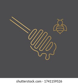 golden honey dripper and bee icon - vector illustration