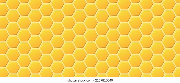 Golden honeyed comb grid texture and geometric hive hexagonal honeycombs. Gold honey hexagonal cells seamless texture. Honeycombs bright background. Vector illustration