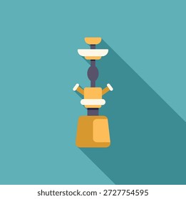 Pipa de hookah de oro que se coloca en un fondo azul claro con la sombra larga, ilustración en estilo plano del diseño