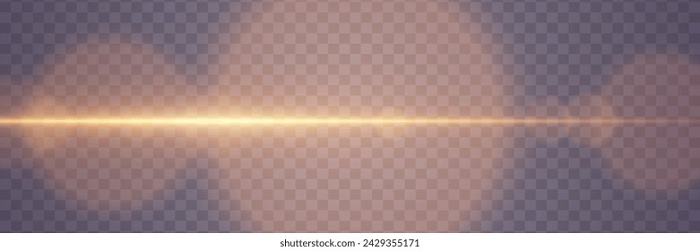 Resplandor horizontal dorado de la luz. Efecto Destello de línea. Sobre un fondo transparente.