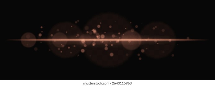 Golden horizontal glow with light particles and lens bokeh on transparent background. Atmospheric sci-fi effect perfect for transitions, digital UI, or dreamy glowing overlays.
