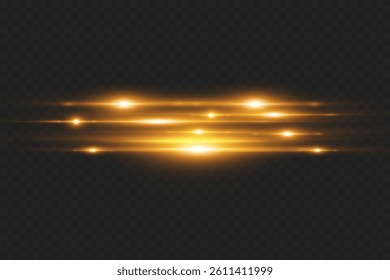 Golden horizontal highlight. Laser beam of light. Light flash of sparks and magic dust.