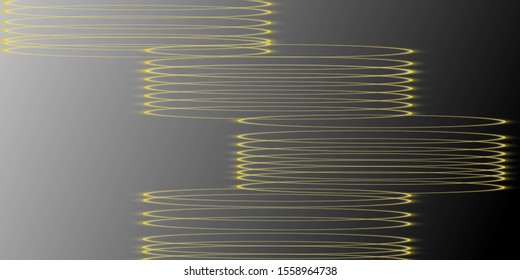 Golden horizontal highlights. Laser beams, horizontal light beams. Beautiful light flashes. Glowing stripes on a dark background. Bright abstract sparkling lined background.