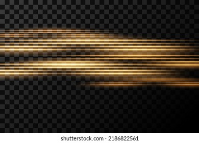 Golden horizontal highlights. Laser beams, horizontal beams of light. Beautiful light flashes. Glowing stripes on a dark background. Glowing abstract sparkling background.