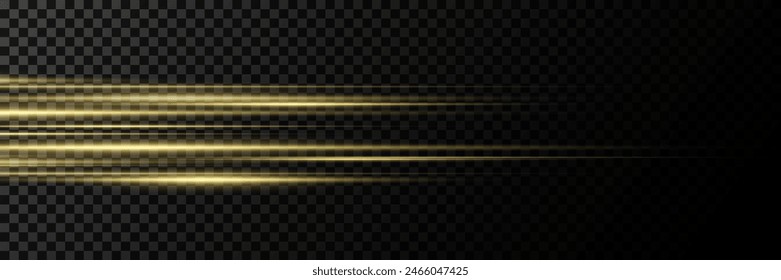 Goldene Horizontale Highlights. Laserstrahlen von Licht. Glühende Linien-Effekt. Auf einem transparenten Hintergrund.