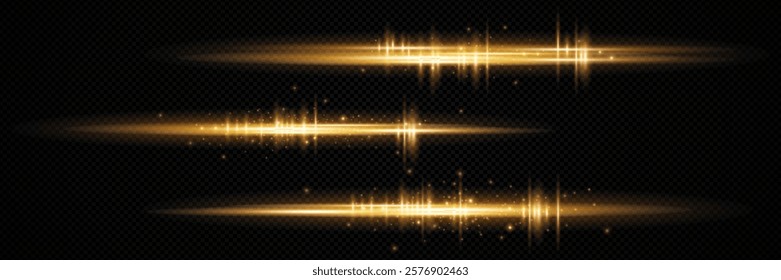 Golden horizontal lens flare effect background