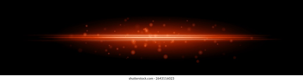 Golden horizontal light beam with glowing dust particles and radiant motion blur on black background. Perfect for fantasy transitions, luxury effects, or magical digital overlays.