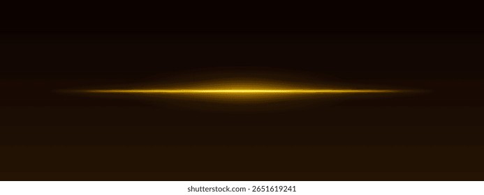 Golden horizontal light beam on dark gradient background. Sharp glowing line with soft edges creates sci-fi effect.