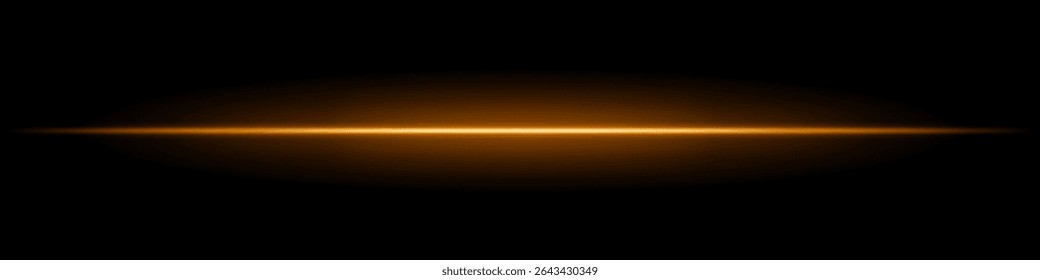 Golden horizontal light beam. Sharp glowing laser line with radiant fade on both sides over dark background. Great for sci-fi, energy visuals, light effects, or futuristic transitions.