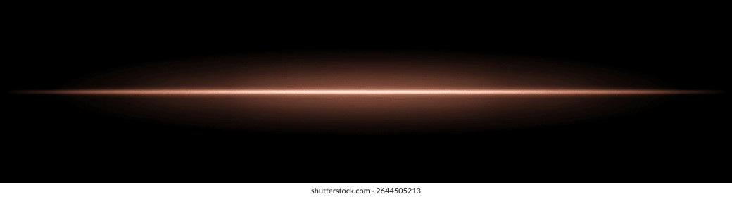 Feixe de luz horizontal dourado. Linha laser brilhante afiada com fade radiante em ambos os lados sobre fundo escuro. Ótimo para ficção científica, visuais de energia, efeitos leves ou transições futurísticas.