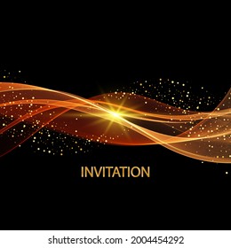 Goldene horizontale Wellenlinien auf schwarzem Hintergrund, Glitter aus Gold, Design-Element