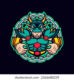 Golden Horn Armored Green Dragon Mascot