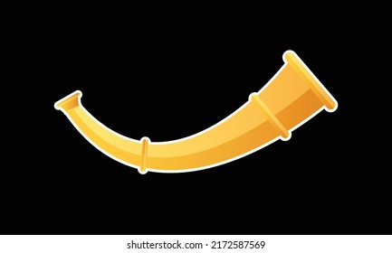 Golden horn icon isolated on black background. Viking Hunting horn. Flat style