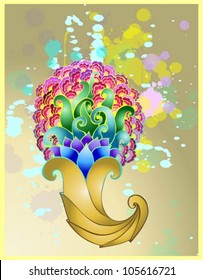 Golden horn of plenty with floral patterns.