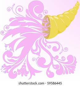 golden horn of plenty with a pink floral patterns