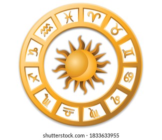 Golden Horoscope zodiac cycle.Graphic vector