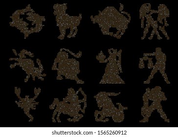 Golden Horoscope. Zodiac signs. Glitter. Vector illustration. EPS 10