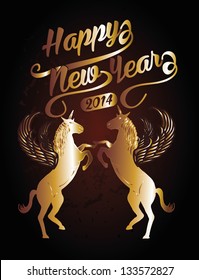 golden horse happy new year 2014 vector art