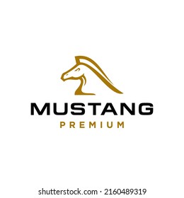 Golden Horse Head Logo Design. Elegant Gold Mustang Stallion Vector Icon Design. Luxury Royal Horse Logo Concept