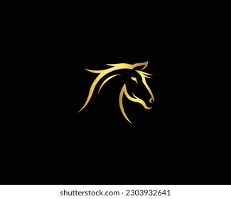 Golden Horse head silhouette Logo Icon Design Template Vector Illustration.