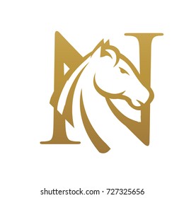 Golden Horse Initial N Vector Logo
