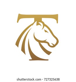 Golden Horse Initial T Vector Logo