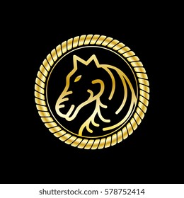 Golden horse logo with a rope border gold