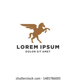 golden horse logo with wing standing pegasus stallion unicorn icon vector 