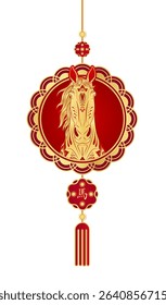Golden horse in pendant ornaments for chinese new year celebration isolated on white background. China lunar calendar animal. Translation Horse. Zodiac sign for card design. Vector.