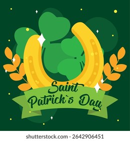 Golden horseshoe with banner. Vector illustration