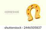 Golden horseshoe closeup. Vector color banner with luck symbol. Amulet for gambling business