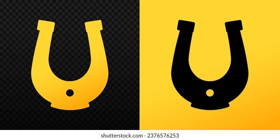 Golden horseshoe. Curved symbol of good luck with embossed decorative holes interior decoration element and attribute for hooves of cattle vector.