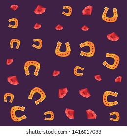 golden horseshoe diamond background vector ilustration