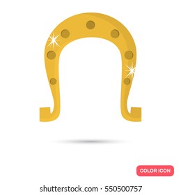 Golden horseshoe for good luck color flat icon