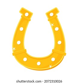 Golden horseshoe for good luck, icon. Vector illustration isolated on white background