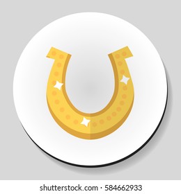 Golden horseshoe for good luck sticker icon flat style. Vector illustration