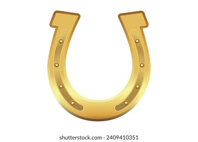 Golden horseshoe for good luck. Vector design. Good luck symbol isolated on white background.