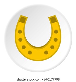 Golden horseshoe icon in flat circle isolated vector illustration for web
