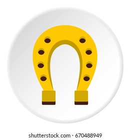 Golden horseshoe icon in flat circle isolated vector illustration for web