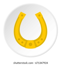 Golden horseshoe icon in flat circle isolated vector illustration for web