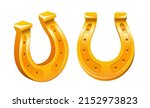 Golden horseshoe isolated on white background. Symbol of good luck, wealth or success vector