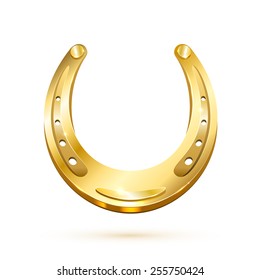 Golden horseshoe isolated on white background, illustration.