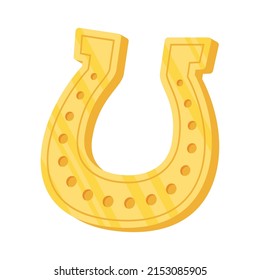 golden horseshoe luck icon flat