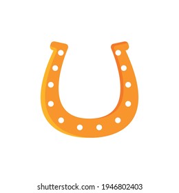 Golden horseshoe, lucky St. Patrick s day symbol. Good luck sign, vector clip art illustration.